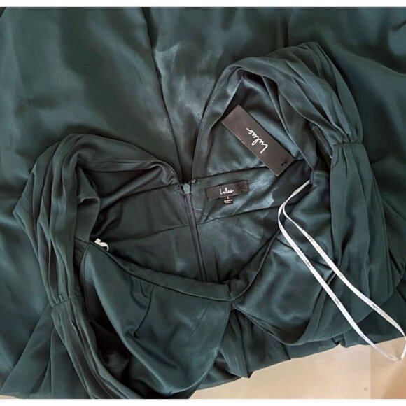 Lulus Emerald Green Maxi Dress With Plunging Neckline & Side Slit Size Large - Picture 6 of 12